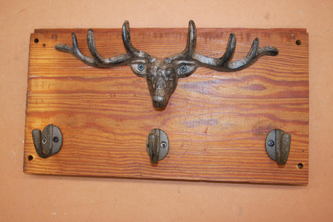 Rustic Wall Mounted Antler Bath Towel Hook Set, Handmade in USA, Reclaimed 100 Year Old Wood, The Country Hookers, CH-17