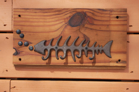 Rustic Fisherman Bath Towel Hook Rack, Handmade in USA, Cast Iron, Reclaimed 100 Year Old Wood, The Country Hookers, CH-12