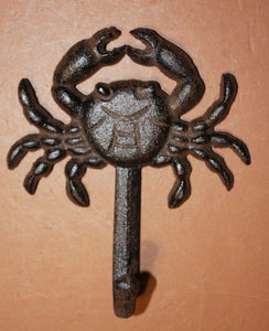 Rustic Crab Cast Iron Wall Hook 5 1/4 inch, Crab Shack Wall Decor, Crab Towel Hooks,  N-16
