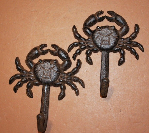 Rustic Crab Cast Iron Wall Hook 5 1/4 inch, Crab Towel Hooks, Kitchen Bath Crab Decor,  N-16