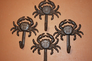 Rustic Crab Cast Iron Wall Hook 5 1/4 inch, Crab Towel Hooks, Kitchen Bath Crab Decor,  N-16