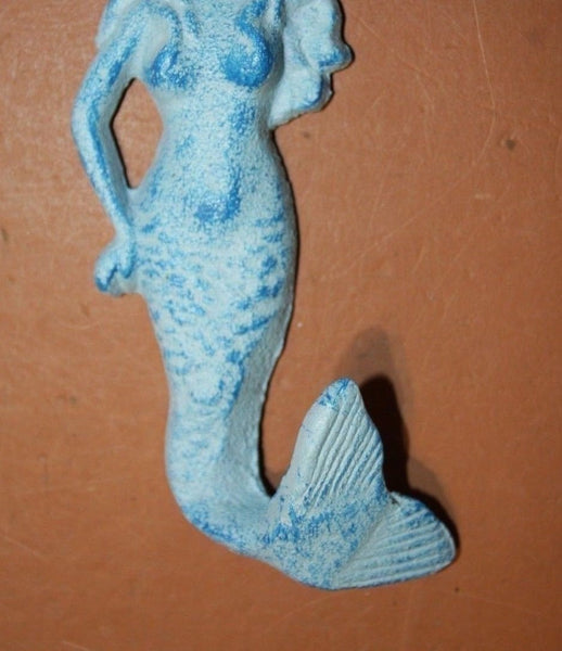 Coastal Aqua Mermaid Wall Hooks Cast Iron, 6 inches, Mermaid Towel Hooks, Mermaid Kitchen Wall Hooks, Bath hooks, N-22