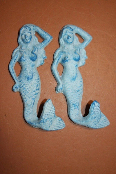 Coastal Aqua Mermaid Wall Hooks Cast Iron, 6 inches, Mermaid Towel Hooks, Mermaid Kitchen Wall Hooks, Bath hooks, N-22