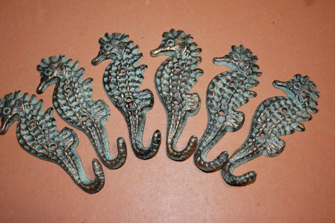 She Shed Beach Cottage Sealife Towel Hooks, Seahorse Ocean Nautical Bath Decor, Bronze Look Cast iron, 5 1/4&quot; high, N-25