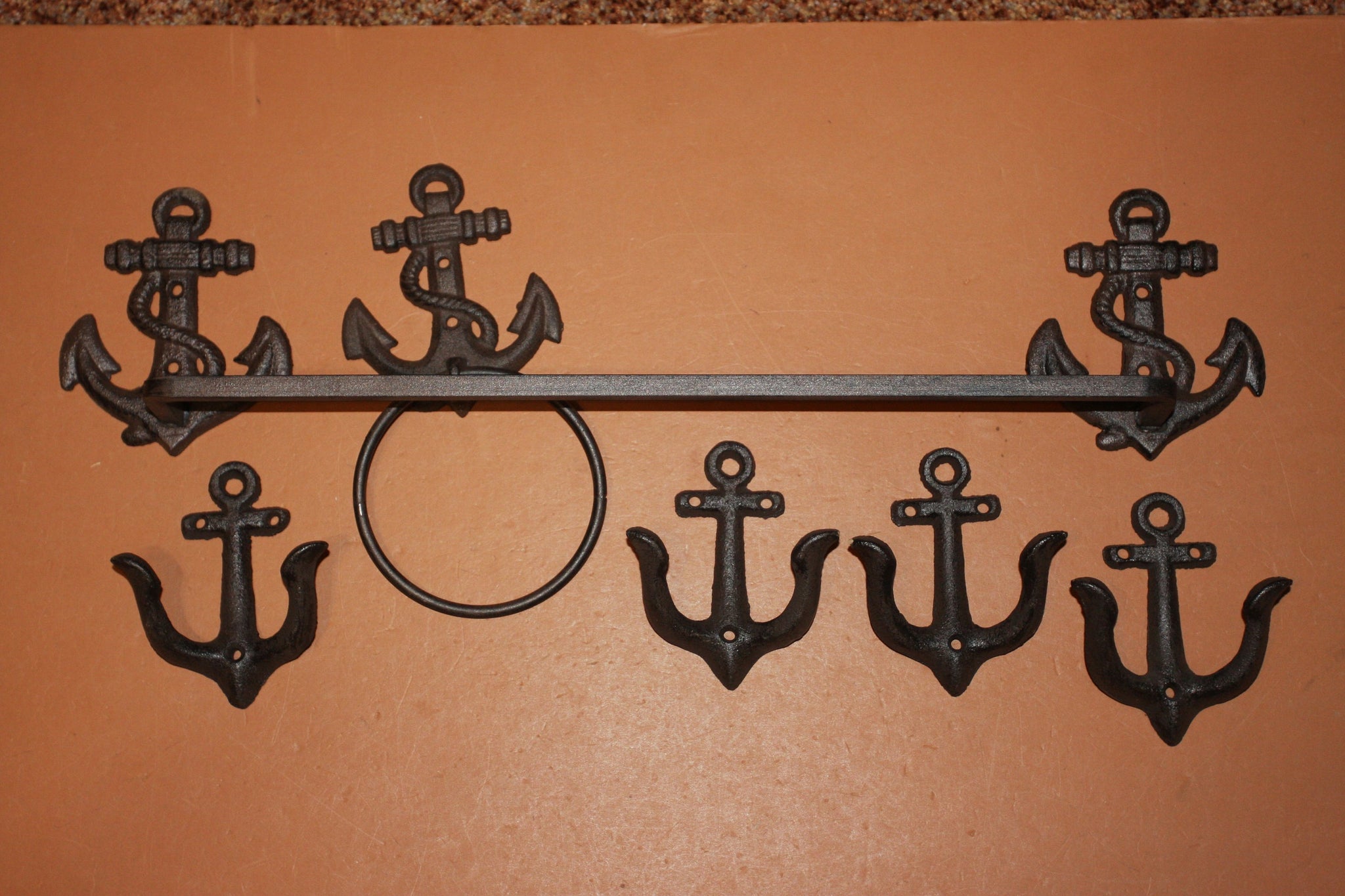 7) Sailor Gift Anchor Bathroom Decor Accessories Cast Iron Towel Bar Towel Ring Robe Towel Hooks