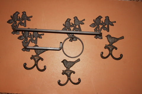 6) Wild Bird Bath Towel Bar Rack, Towel Ring, Robe Towel Hooks, Toilet Paper Holder