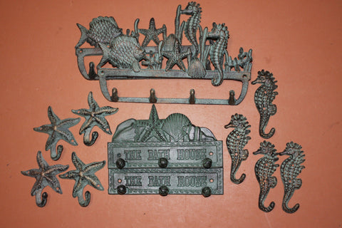 12) Beach House Bathroom Deluxe Towel Robe Jewelry Wall Hook Set of 12, Sea Breeze