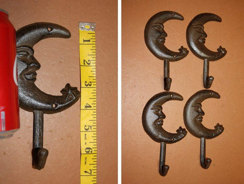 4) Vintage Look Man In The Moon Bathroom Decor Cast Iron Towel Hooks 6 1/2 inch high Volume Priced ~ Sleepy Time ~ H-16