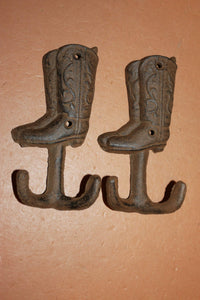 Cowboy Boots Towel Hooks, 5 1/4  inch Rustic Cast Iron, Volume Priced, W-19