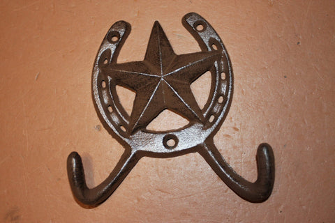 Rustic Western Star Bath Towel Hooks Cast Iron 4 1/2 inch W-27