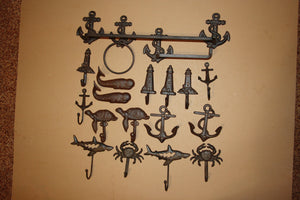 19) Rustic Nautical Christmas Gift Cast Iron Bathroom Hardware Accessories, Towel Bar Toilet Paper Holder Towel Hooks ~ In The Sea