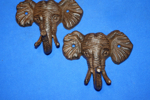 2) Savanna Bathroom Decor Elephant Bath Towel Hooks Cast Iron,  5 inch Set of 2,  H-40