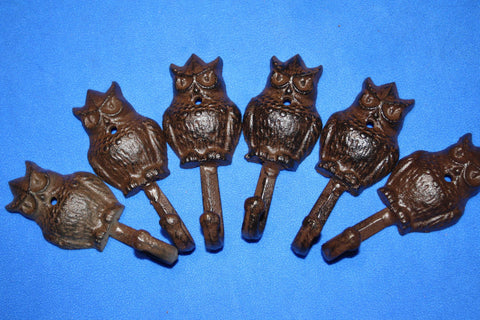 6) Owl Bath Towel Hooks, Cast Iron, 5&quot; tall, Set of 6, H-43