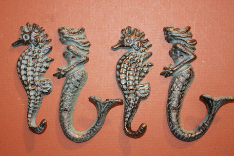 4) pcs,  Bronze look nautical towel hooks, free shipping, cast iron mermaid seahorse towel hooks, mermaid bath hooks,  BL42,, N25