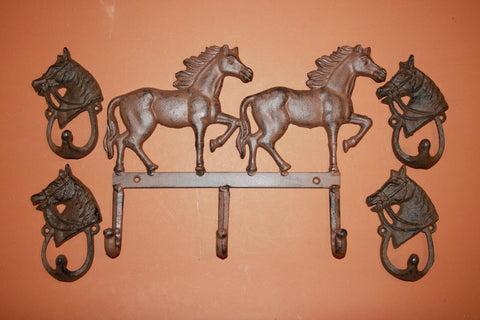 5) pcs, Wild Horse Bathroom Decor, cast iron western bath decor, free shipping, paintable, Horse bath towel hook, rustic,W-55,W-8