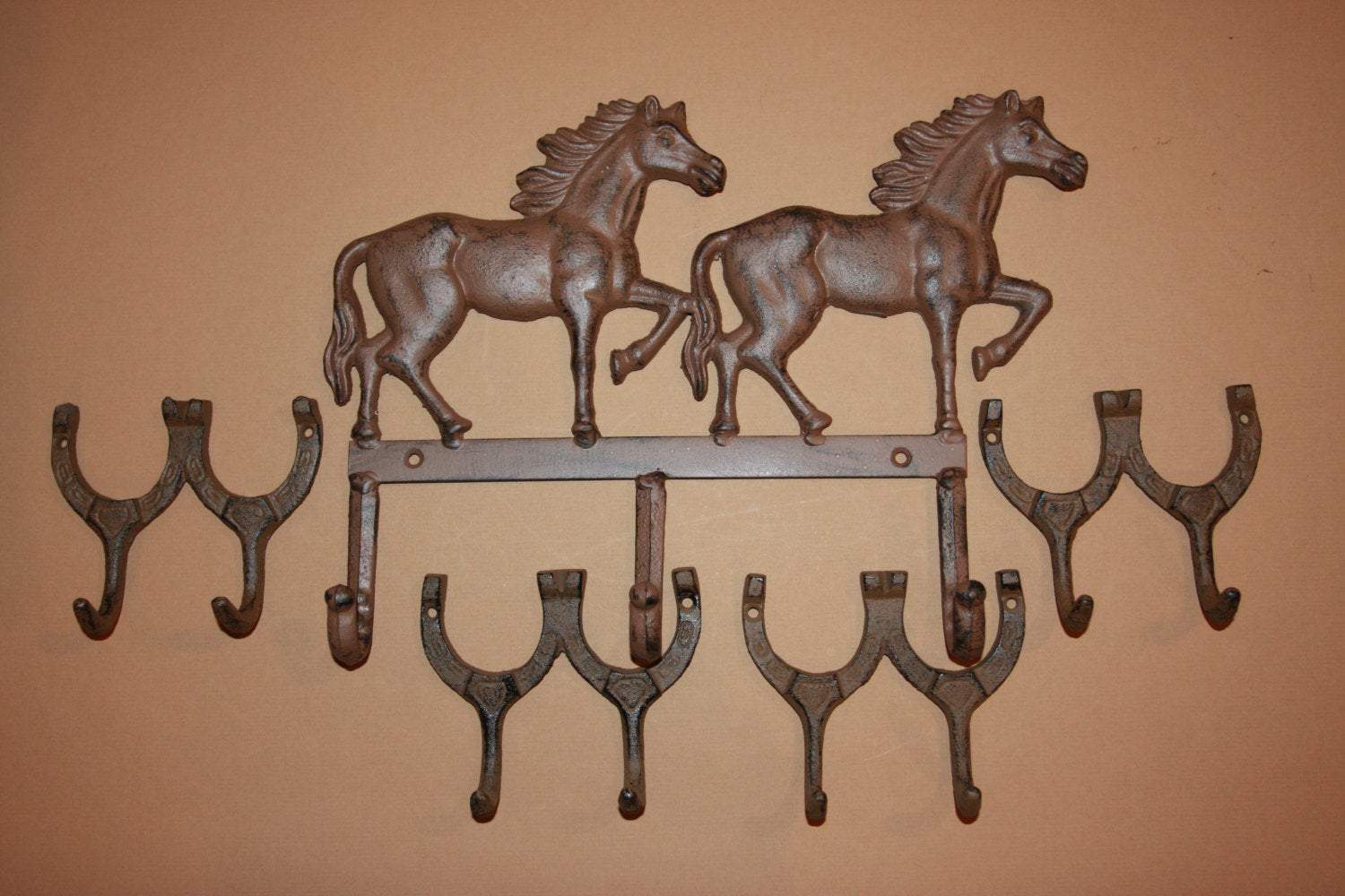 5) pcs, Wild Horse Bathroom Decor, cast iron western bath decor, free shipping, paintable, Horse bath towel hook, rustic,W-55,W-9