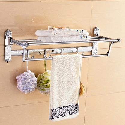 Bathroom Shelves Solid Brass Golder Wall Mount Folding Bath Shelf Towel Bars Rack Home Deco Luxurious Towel Hooks Holder Og522