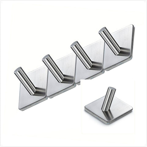 4 Pcs Stainless Steel Hooks Hanger Self Adhesive Heavy Duty Coat Hanger Robe Towel Hook for Bathroom Living Room Kitchen Wall Mounted